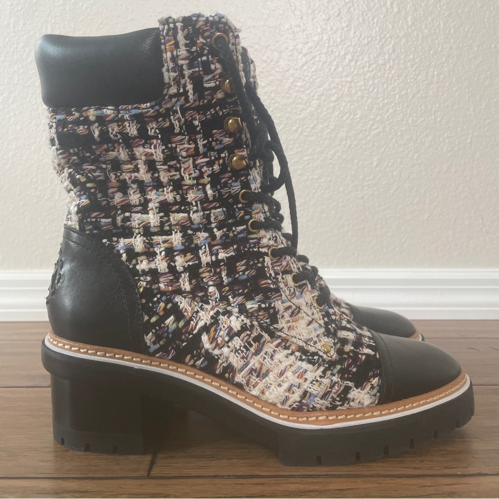 Tory Burch boots tweed booties black boots fall chunky boot lace up combat boot - Picture 10 of 16